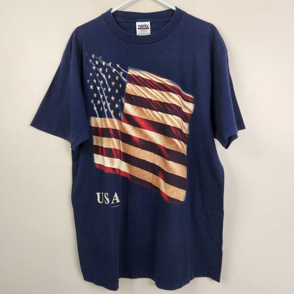 Tultex Vintage 1999 Mens USA Stars Amd Stripes SS Crewneck Tee XL - Picture 1 of 5